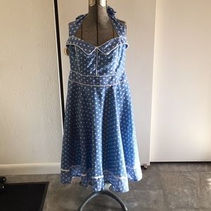 Blue and whit polka dot swing dress from Germany